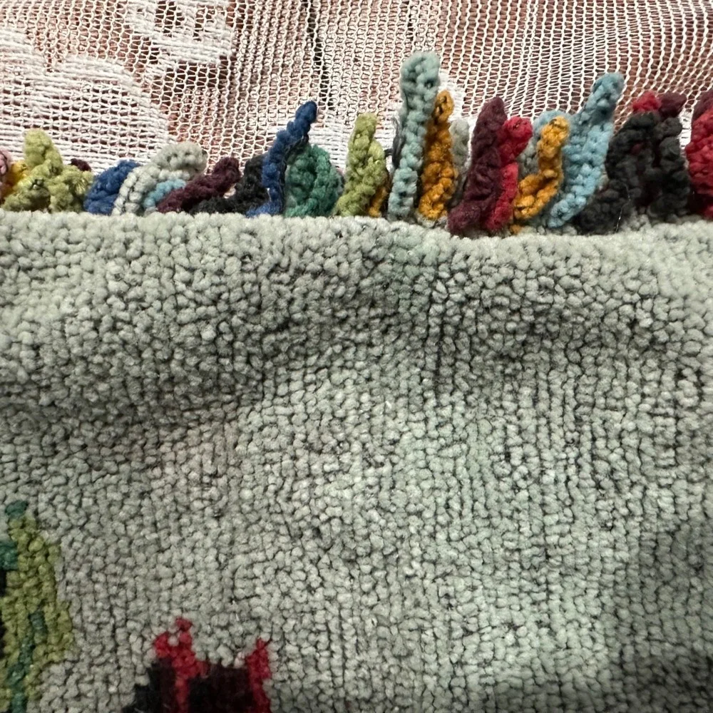 Handmade Floral Accent Pillow Peach Blue Red‎ Pink Textured Fringe Boho